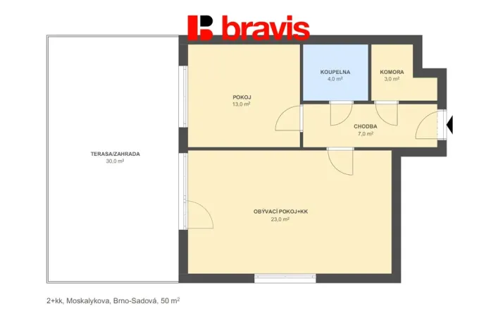 Pronájem bytu 2+kk, Brno - Sadová, Moskalykova, 51 m2