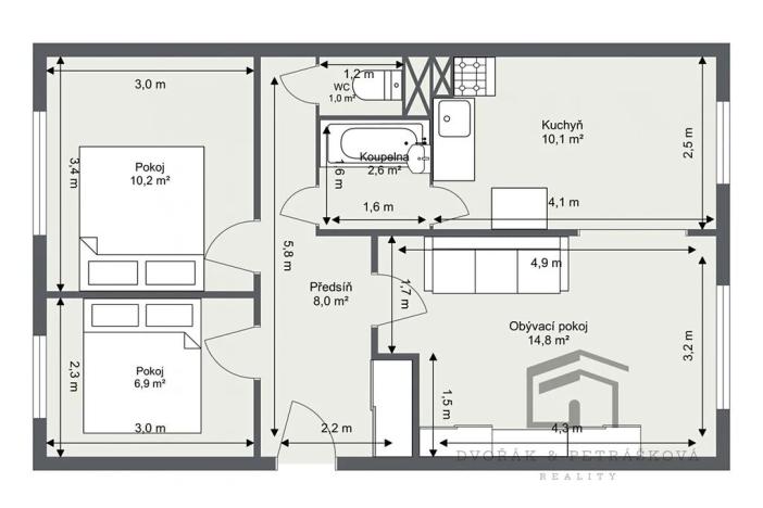 Prodej bytu 3+1, Most, Růžová, 56 m2