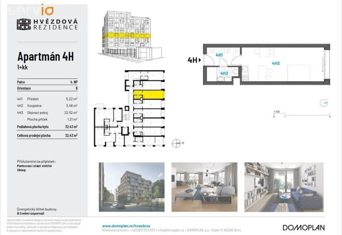 Pronájem bytu 1+kk, Brno, Hvězdová, 32 m2