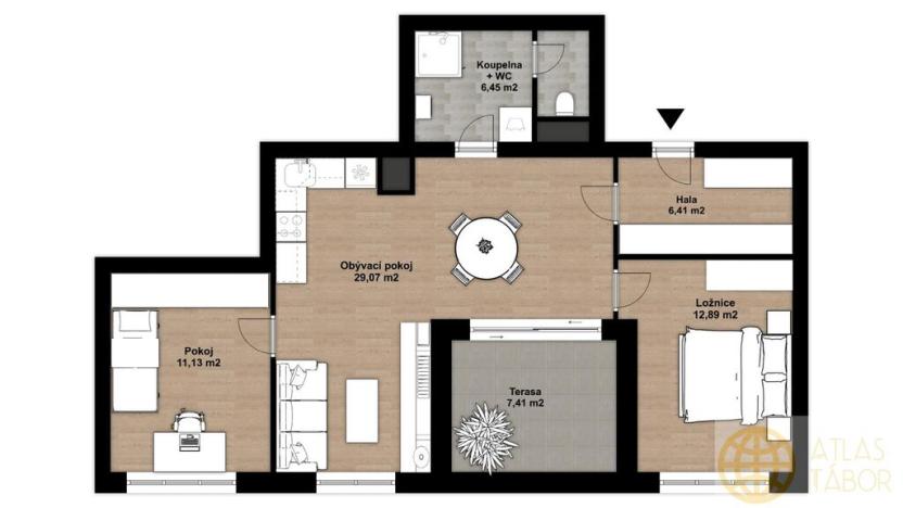 Pronájem bytu 3+kk, Tábor, Kpt. Jaroše, 73 m2