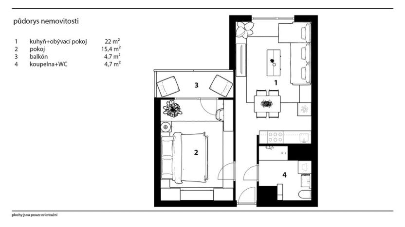 Prodej bytu 2+kk, Hradec Králové - Třebeš, třída Edvarda Beneše, 47 m2