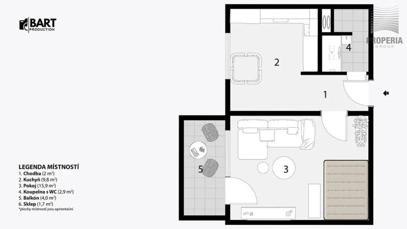 Prodej bytu 1+1, Brno, Valouškova, 33 m2
