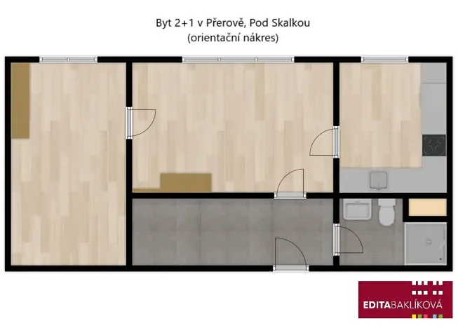 Pronájem bytu 2+1, Přerov, Pod Skalkou, 43 m2