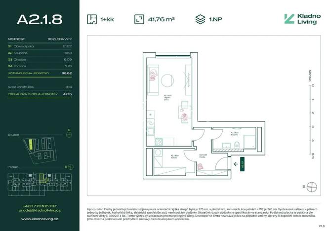 Prodej bytu 1+kk, Kladno, Pražská, 39 m2