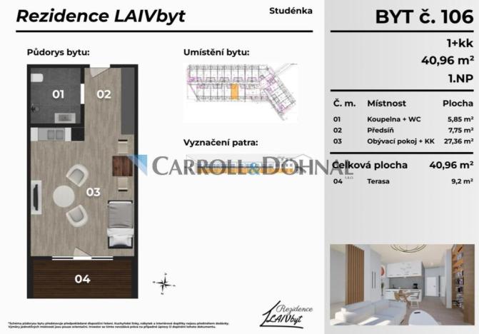Prodej bytu 1+kk, Studénka - Butovice, Sjednocení, 41 m2