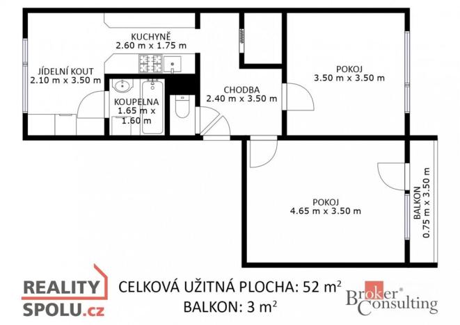 Prodej bytu 2+1, Brno - Komín, Urbánkova, 52 m2