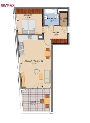 Pronájem bytu 2+kk, Praha - Karlín, U Sluncové, 56 m2