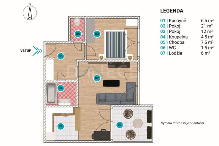 Pronájem bytu 2+kk, Brno - Líšeň, Leskauerova, 54 m2
