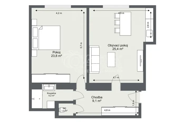 Pronájem bytu 2+kk, Praha, 60 m2