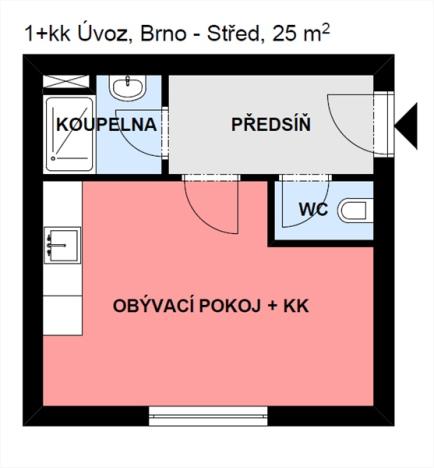 Pronájem bytu 1+kk, Brno - Veveří, Úvoz, 22 m2