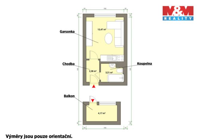 Pronájem bytu 1+kk, Mariánské Lázně - Úšovice, Tepelská, 20 m2