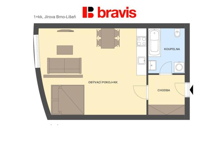 Pronájem bytu 1+kk, Brno - Líšeň, Jírova, 40 m2