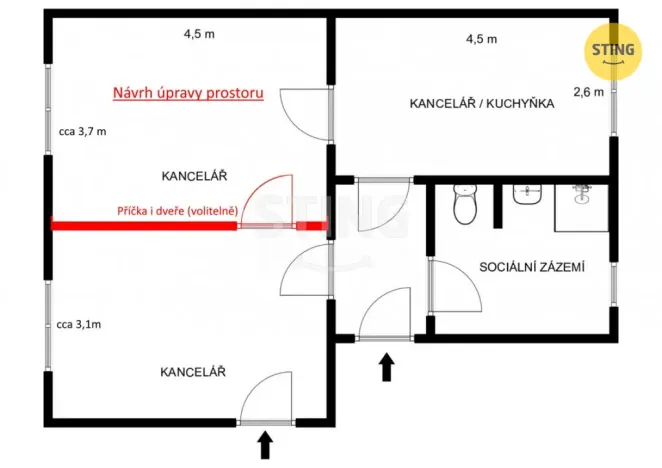 Pronájem kanceláře, Hodonín, Brandlova, 54 m2