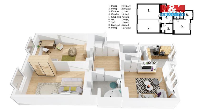 Pronájem bytu 3+kk, Praha - Josefov, U starého hřbitova, 88 m2