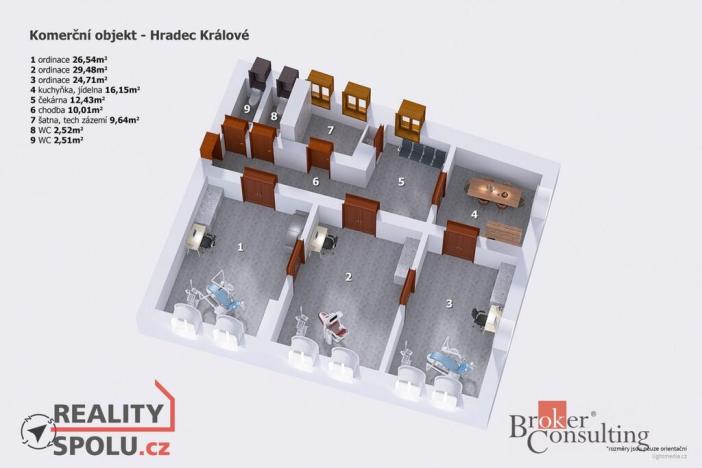 Prodej ordinace, Hradec Králové, Komenského, 134 m2