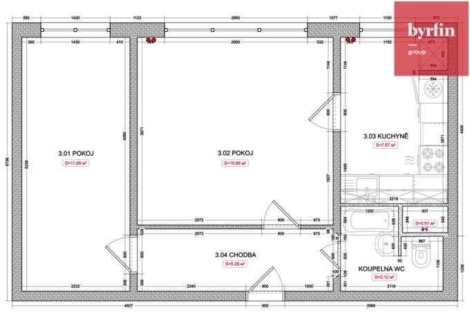 Prodej bytu 2+1, Ostrava, Bohumíra Četyny, 43 m2
