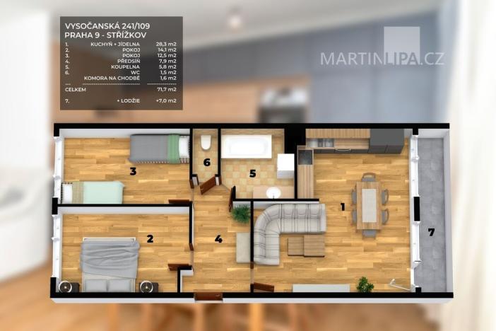 Prodej bytu 3+kk, Praha - Střížkov, Vysočanská, 71 m2