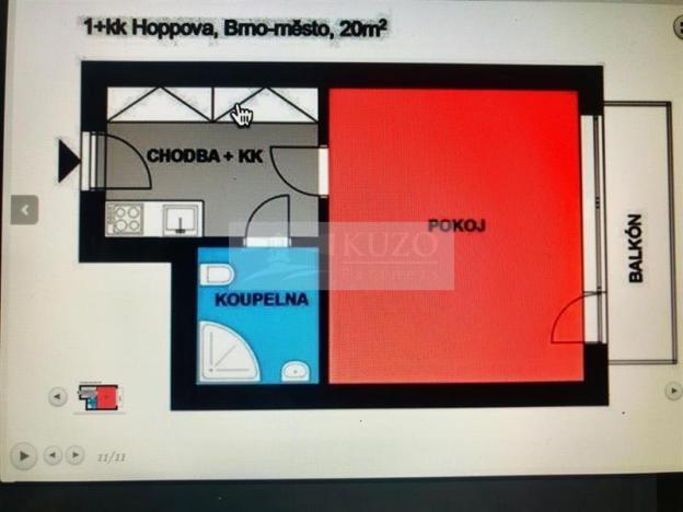 Pronájem bytu 1+1, Brno, Hoppova, 22 m2