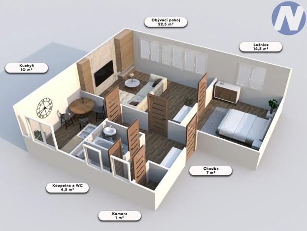 Prodej bytu 2+1, Vimperk, Palackého, 60 m2