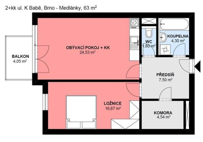 Pronájem bytu 2+kk, Brno - Medlánky, 63 m2