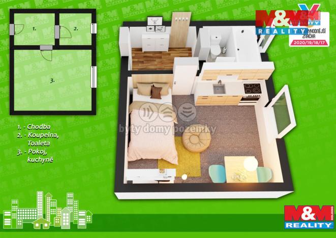 Pronájem bytu 1+kk, Svitavy - Lány, Slezská, 27 m2