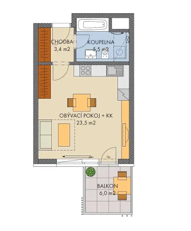 Prodej bytu 1+kk, Praha - Hlubočepy, Ondrákové, 33 m2