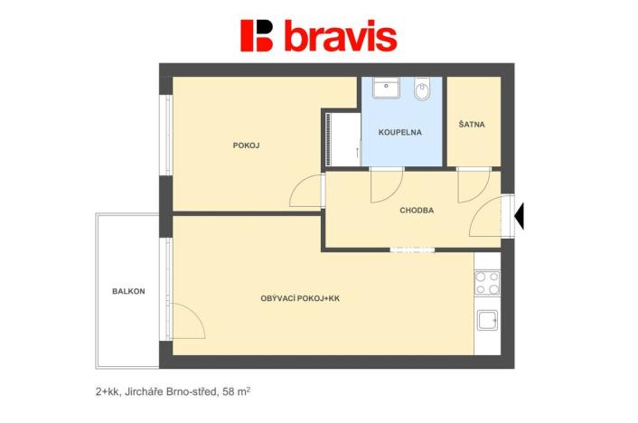 Prodej bytu 2+kk, Brno - Staré Brno, Jircháře, 58 m2