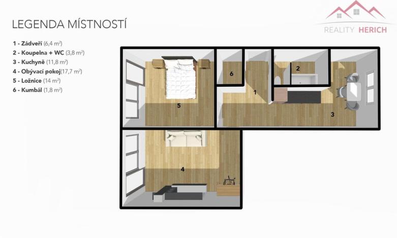 Pronájem bytu 2+1, Chomutov, Kundratická, 65 m2