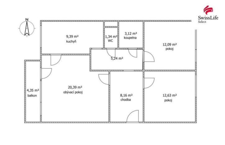 Prodej bytu 3+1, Brno, Oblá, 74 m2