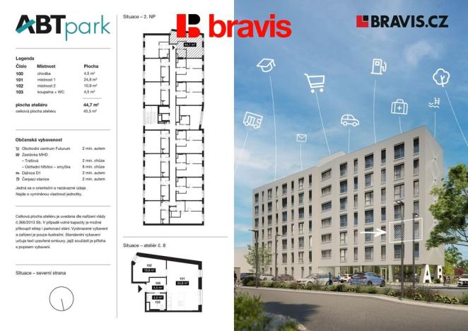 Pronájem bytu 2+kk, Brno - Horní Heršpice, Bohunická, 44 m2
