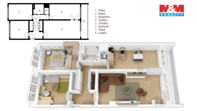 Prodej bytu 3+1, Praha - Kobylisy, Klíčanská, 76 m2