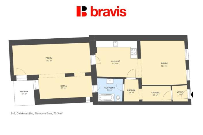 Pronájem bytu 2+1, Slavkov u Brna, Čelakovského, 70 m2