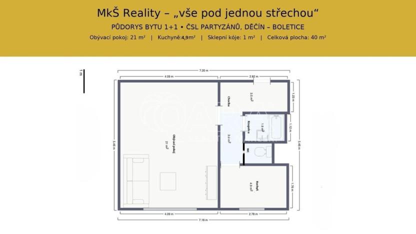 Prodej bytu 1+1, Děčín, Čsl. partyzánů, 36 m2