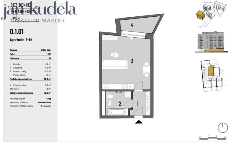 Pronájem bytu 1+kk, Brno, Bratislavská, 36 m2