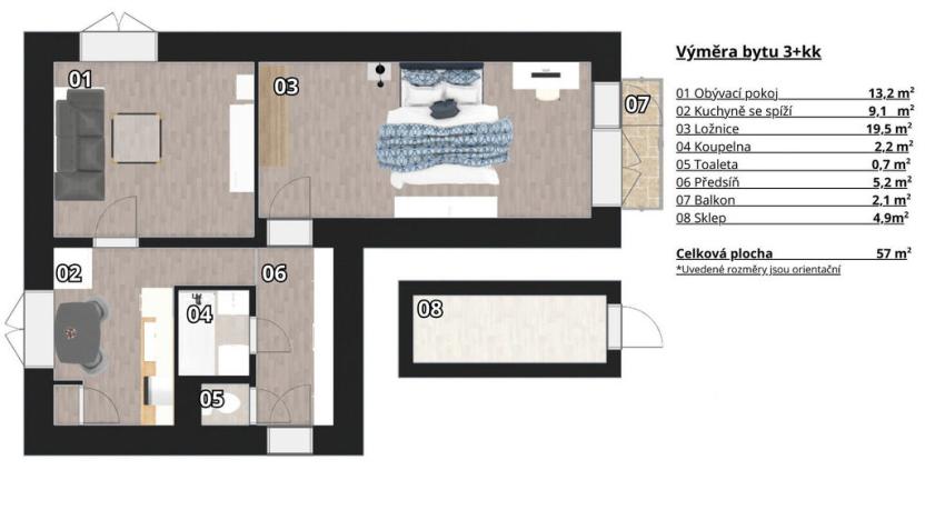 Prodej bytu 2+1, Brno - Obřany, Fryčajova, 52 m2