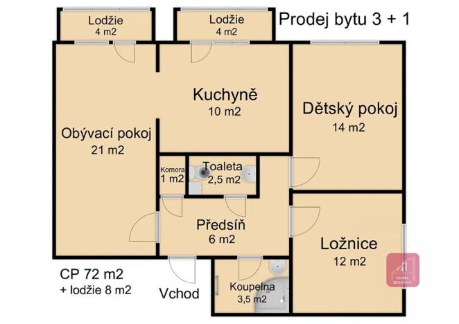 Prodej bytu 3+1, Mokrá-Horákov, 72 m2