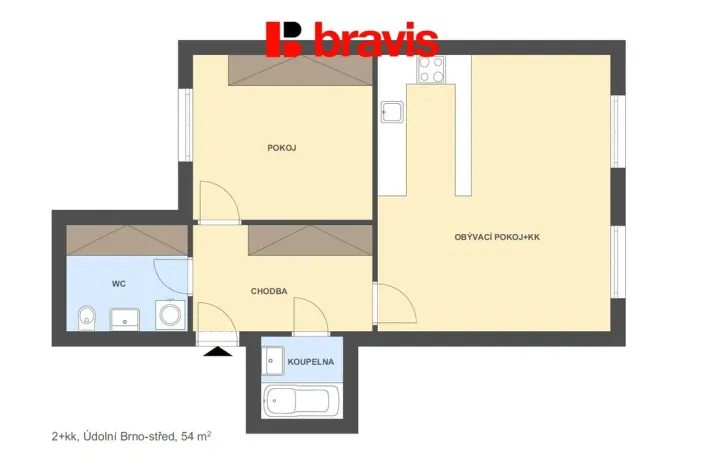 Pronájem bytu 2+kk, Brno - Veveří, Údolní, 54 m2