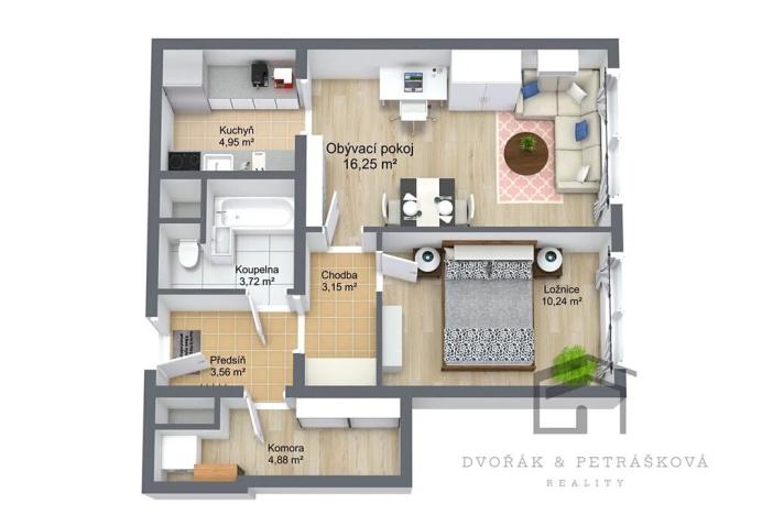 Pronájem bytu 2+kk, Praha - Ruzyně, Žukovského, 47 m2