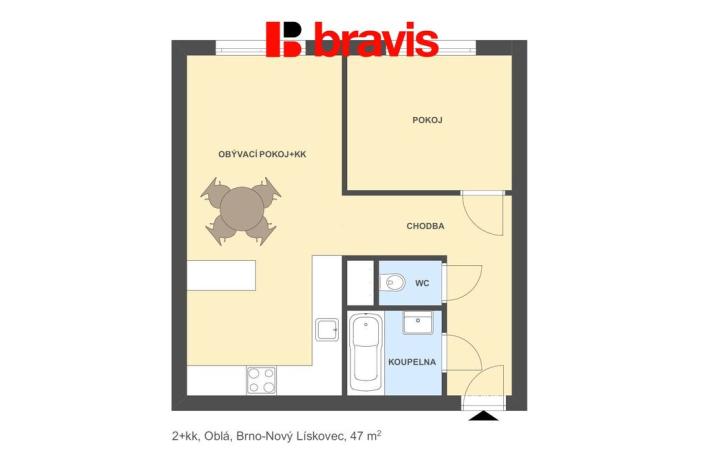 Pronájem bytu 2+kk, Brno - Nový Lískovec, Oblá, 47 m2