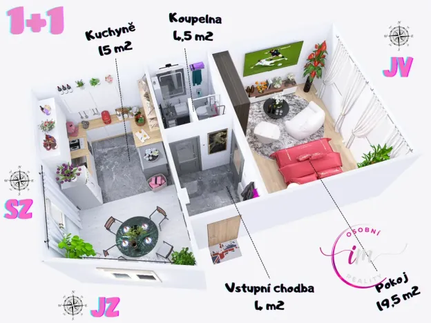 Pronájem bytu 1+1, Jihlava, Na Hliništi, 43 m2