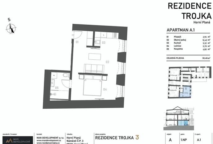 Prodej bytu 1+kk, Horní Planá, Náměstí, 39 m2