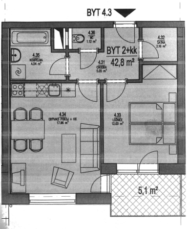 Pronájem bytu 2+kk, Brno - Žebětín, Říčanská, 43 m2
