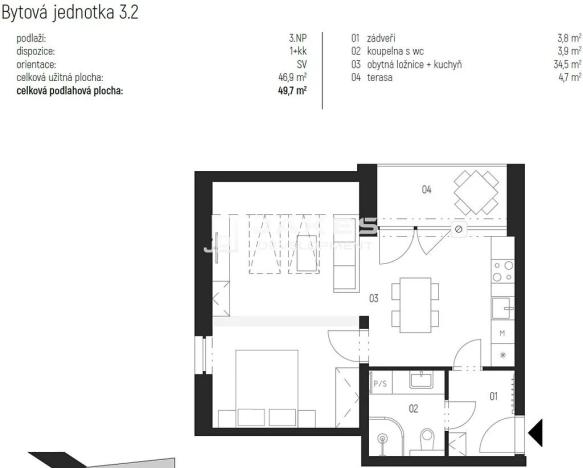 Pronájem bytu 2+kk, Únětice, Rýznerova, 47 m2
