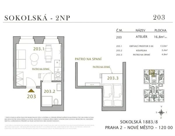 Pronájem bytu 1+kk, Praha, Sokolská, 17 m2