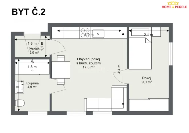 Pronájem bytu 2+kk, Chrášťany - Bylany, 33 m2