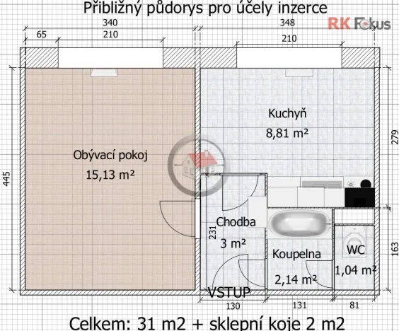 Prodej bytu 1+1, Třebíč - Nové Dvory, Moskevská, 33 m2