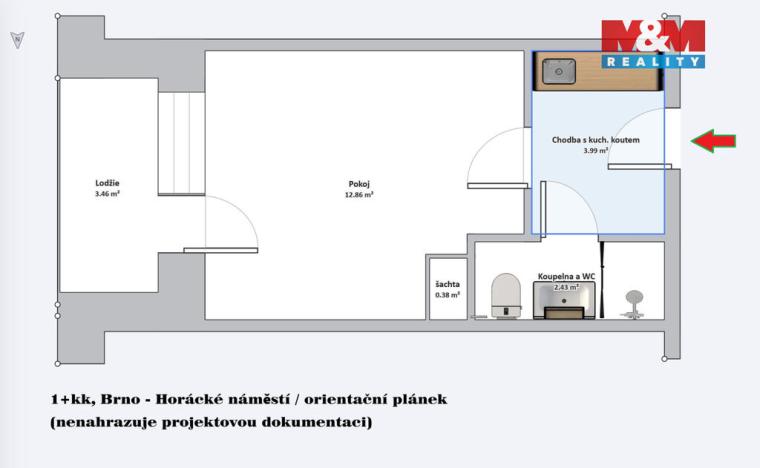 Prodej bytu 1+kk, Brno - Řečkovice, Horácké náměstí, 19 m2