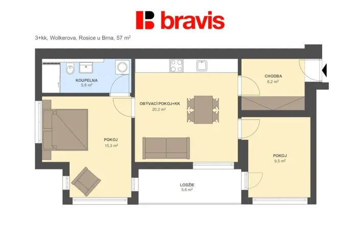 Pronájem bytu 3+kk, Rosice, Wolkerova, 57 m2