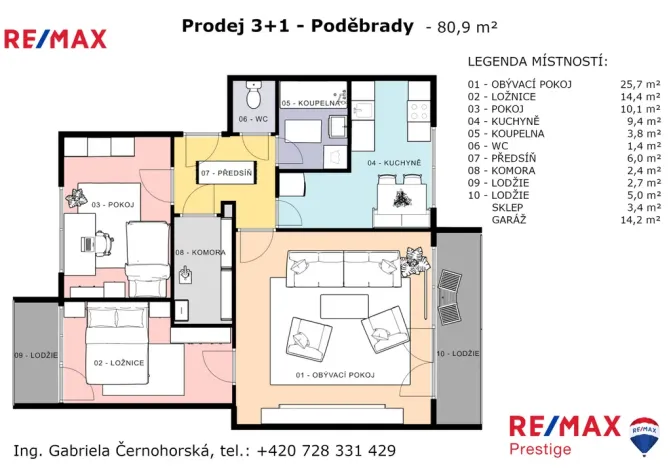 Prodej bytu 3+1, Poděbrady - Poděbrady III, Na Hrázi, 73 m2