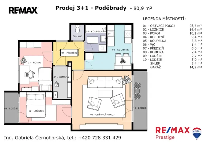 Prodej bytu 3+1, Poděbrady - Poděbrady III, Na Hrázi, 73 m2